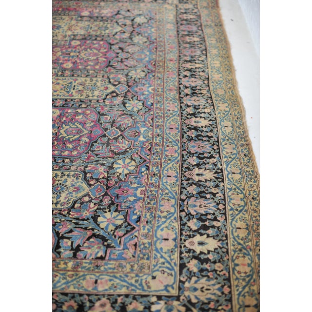 Antique Persian Kermanshah Charcoal, Magenta & Denim Blue Garden Inspired Design Rug, 11.4 x 17.7 For Sale - Image 10 of 11