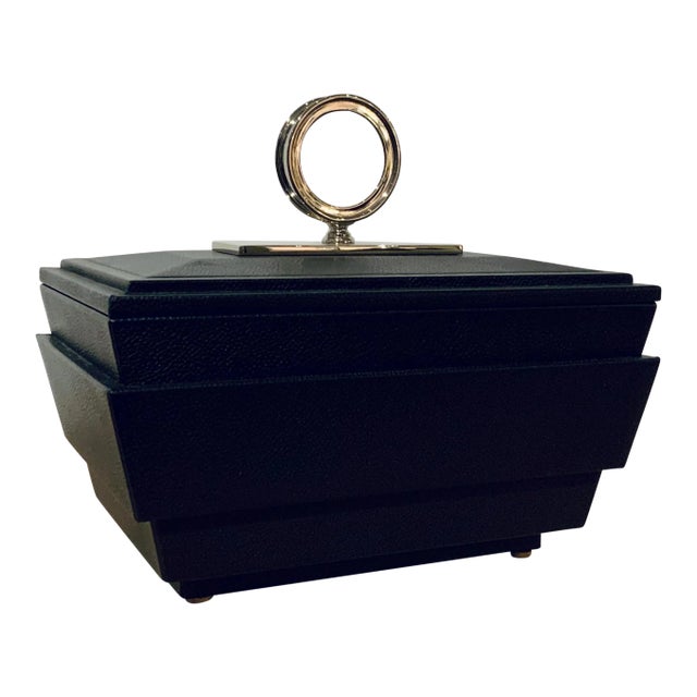 Modern Small Black Leather and Nickel Brash Box For Sale