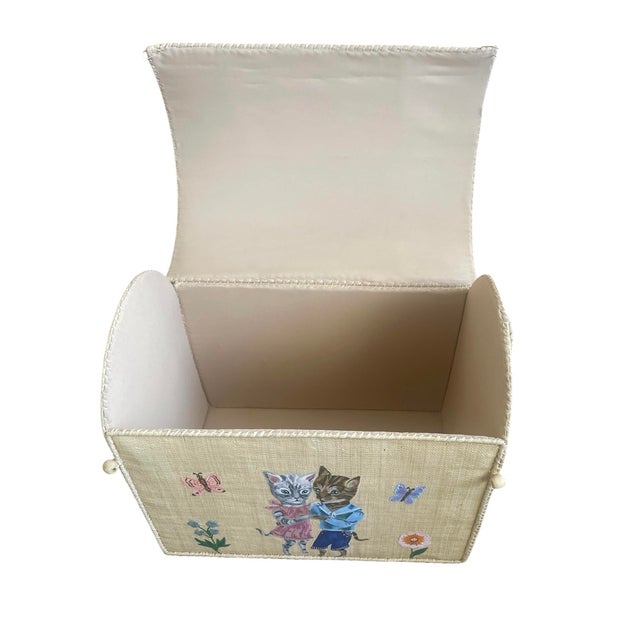 Whimsical Hand-Painted Woven Straw Toy Trunk For Sale In West Palm - Image 6 of 8