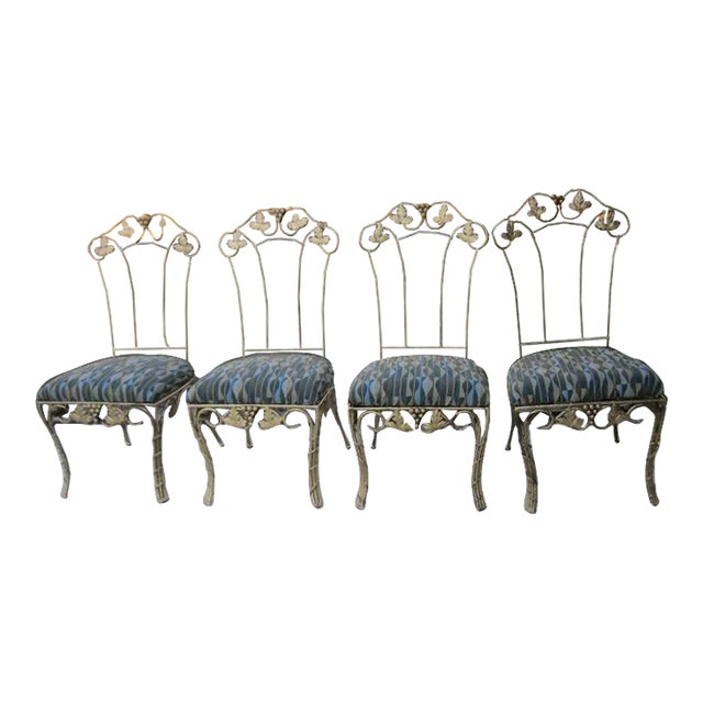 1990s Vintage Gold Metal Dining Chairs with Grape Leaf Design - Set of 4 For Sale