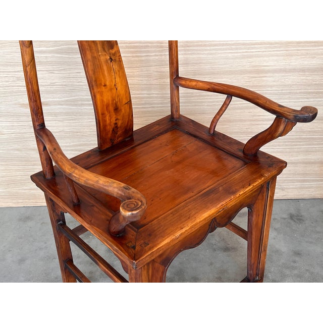 Early 20th Century Pair of Chinese Ming Style Carved Wood High Back Throne Armchairs For Sale - Image 10 of 18