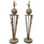 Striking pair of late 20th-century Neoclassical metal table lamps featuring an antiqued faux stone finish, ornate acanthus...
