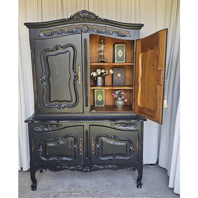 1920s Wardrobe Cabinet, Armoire, Black Distressed Style, French , Farm House Style For Sale - Image 4 of 17