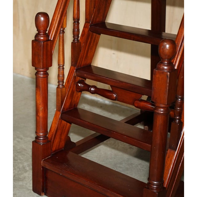 Tall Antique Georgian Style Mahogany Library Steps With Gallery Rail - 5'7" For Sale - Image 18 of 18