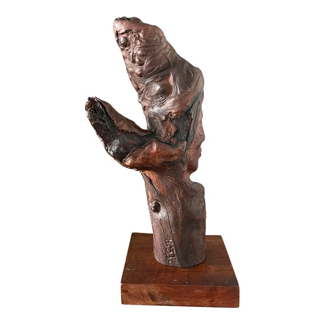 Vintage Hand Carved Burl Wood Abstract Female Figure For Sale