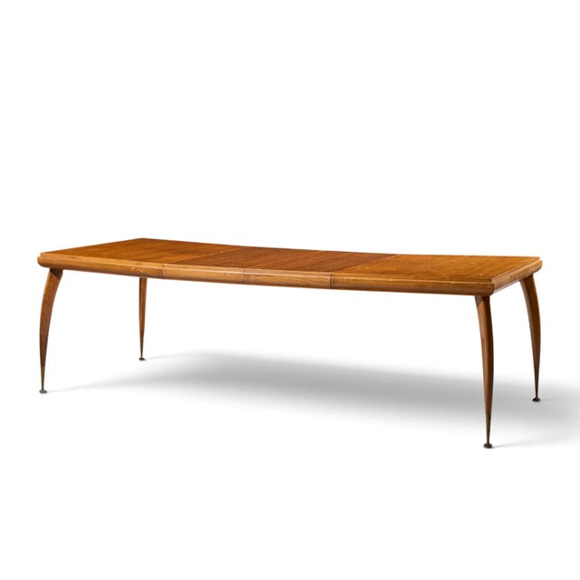 Mid-Century Modern Gio Ponti Style Mid Century Italian Walnut and Brass Expanding Dining Table With 2 Leaves For Sale - Image 3 of 13