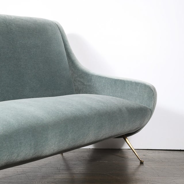 Mid-Century Lady Sofa in Powder Blue Velvet Mohair & Brass Legs by Marco Zanuso For Sale - Image 15 of 16