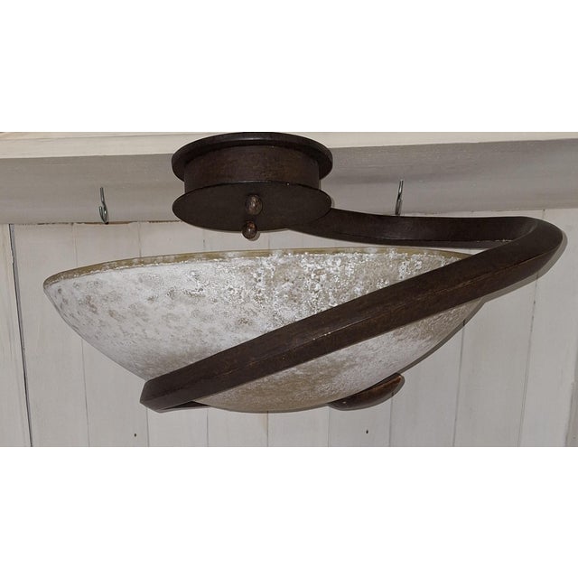 Vintage Italian Ceiling Lamp with Curved Metal Frame and Frosted Glass Shade from Lamp International, 1980s For Sale - Image 6 of 15