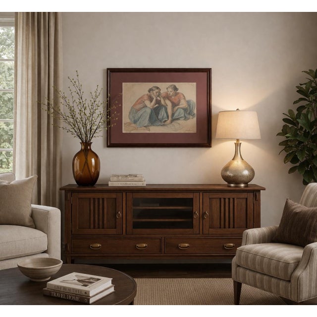 Expressive and quietly powerful, this framed work after Francisco Zúñiga’s Dos Juchitecas captures the strength and...