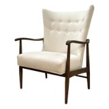 Mid Century Scandinavian Wing Back Chair With Tufted Back Rest, Signed For Sale