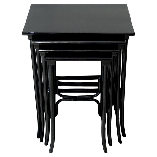 Vienna Art Nouveau Black Stained Nesting Tables from Thonet, 1900s, Set of 4 For Sale - Image 6 of 6