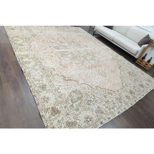 1970s Vintage Persian Handmade Wool Cotton Beige Area Rug For Sale In San Francisco - Image 6 of 11