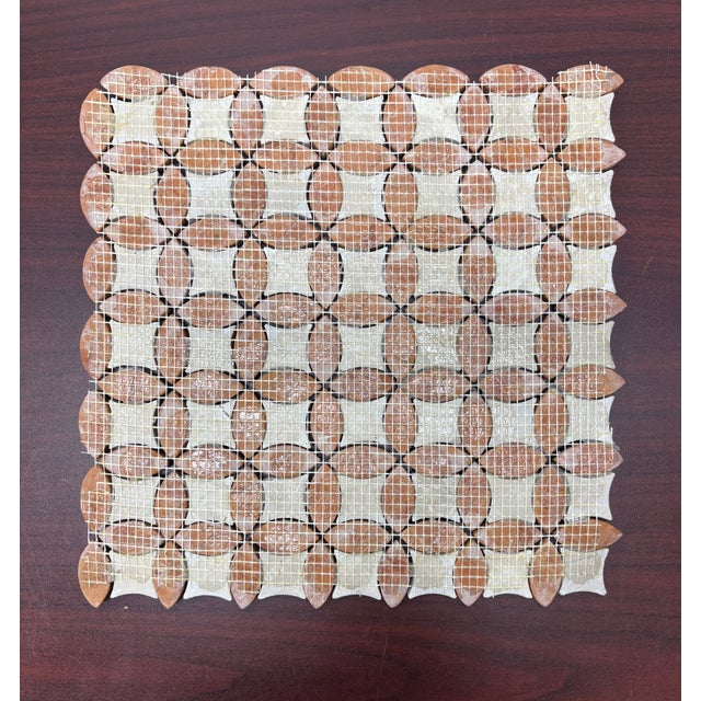 Rosso Verona Marble Honed Chevalier Mosaic With Botticino Marble Dots For Sale - Image 4 of 4