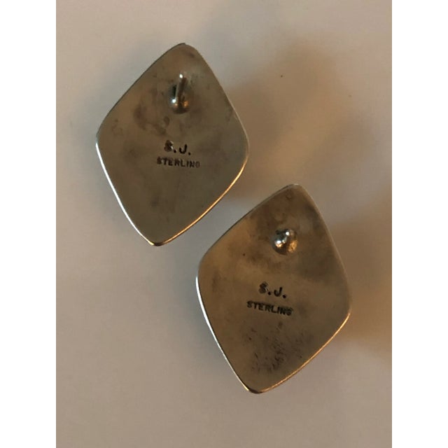 Green 1980s Navajo Selina Jake Malachite Sterling Modernist Earrings - Set of 2 For Sale - Image 8 of 8