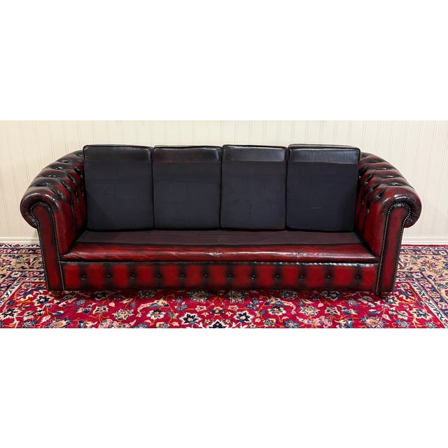 Vintage English Chesterfield Leather Tufted Sofa Oxblood Red Mid Century For Sale - Image 12 of 18
