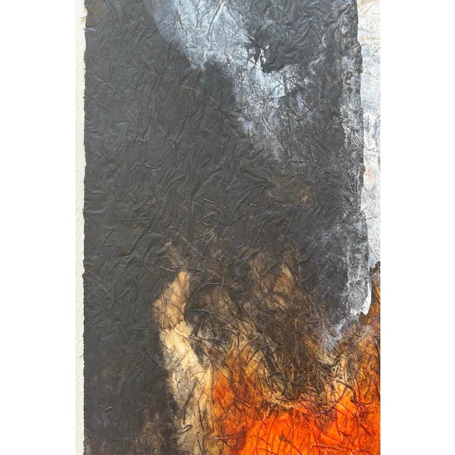 Mid-Century Modern Mid 20th Century Color Saturated Mixed Media Abstract Floral Still Life on Fibrous Hand Made Paper C.1970 For Sale - Image 3 of 12