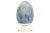 Large vintage decorative carved 3 inch marble denim, aqua and gray egg with modern clear acrylic stand. Egg with stand...