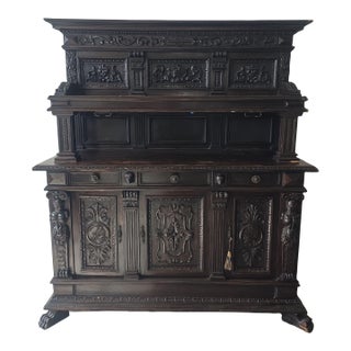 Antique Late 19th Century Dark Wood Carved English Bar With Ornate Detailing For Sale