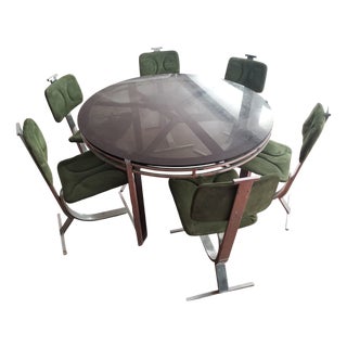 Mid-Century Modern Dining Set with Table and Chairs, 1970s, Set of 7 For Sale