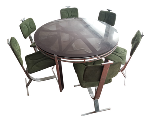 Mid-Century Modern Dining Set with Table and Chairs, 1970s, Set of 7