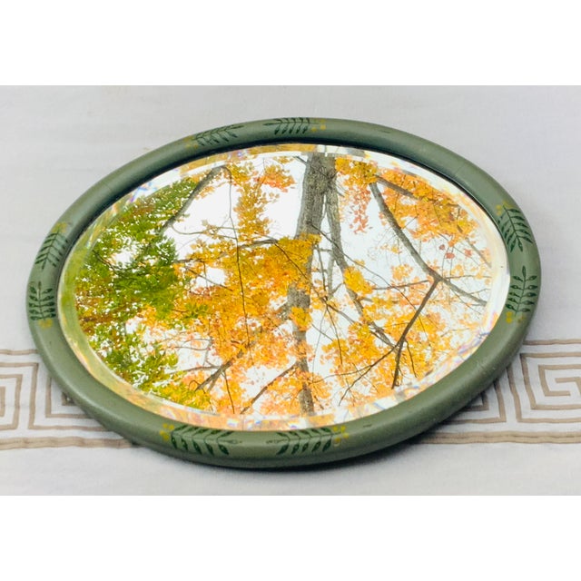 Vintage 1930s Beveled Oval Mirror Hand Painted Naive Folk Art Frame For Sale - Image 11 of 12