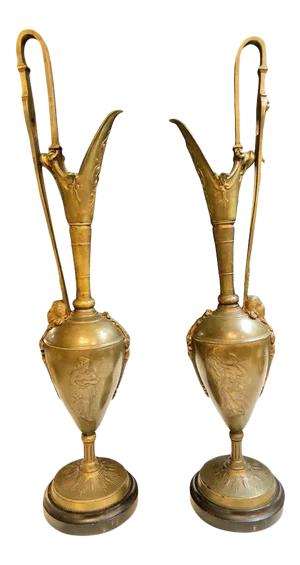 Classical Figural Bronze Neoclassical Ewers, 19th Century - a Pair