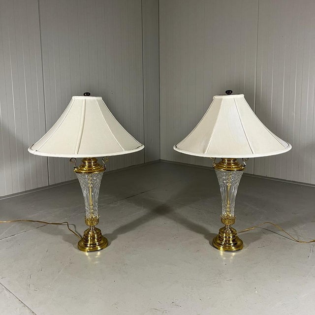1960s Large Crystal and Brass Table Lamps, 1960s, Set of 2 For Sale - Image 5 of 18