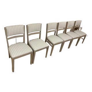 1940s Custom Refinished Cerused Solid Oak Mid-Century Transitional Dining Chairs - Set of 6 For Sale