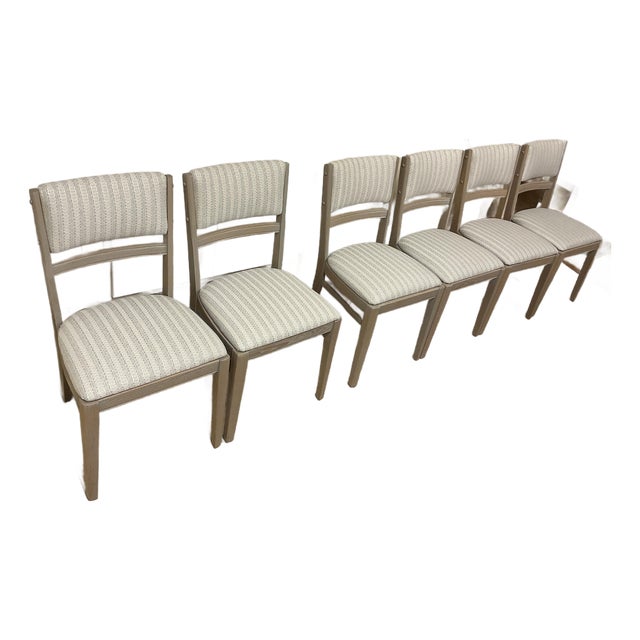 1940s Custom Refinished Cerused Solid Oak Mid-Century Transitional Dining Chairs - Set of 6 For Sale