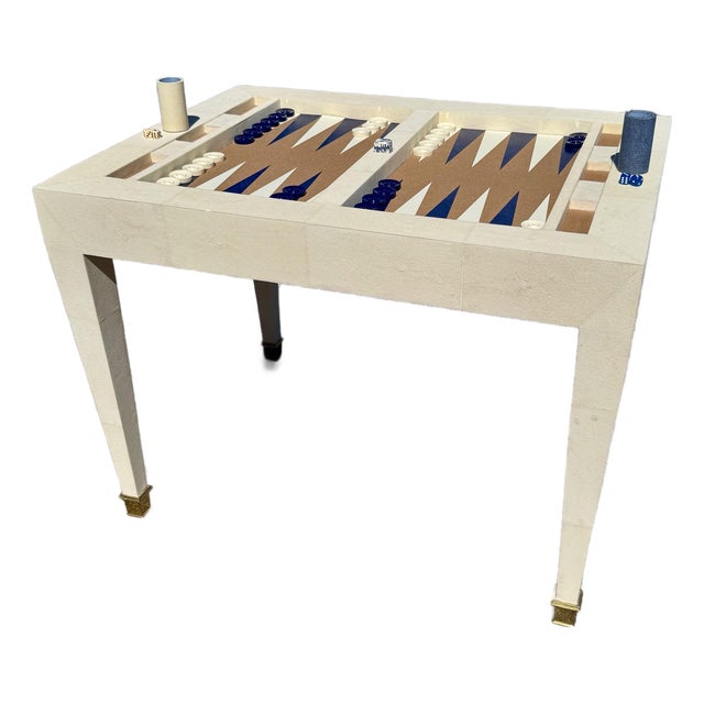 Very Fine Rare Garrison Rousseau Shagreen Cream White Backgammon Table For Sale