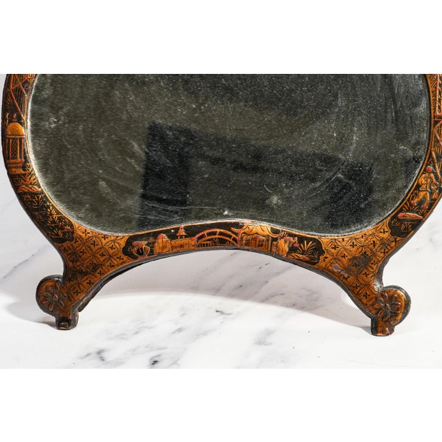 Wonderful Large Antique Chinoiserie Japanned Dressing Table Mirror Asian Lacquer Hand Painted Home Decor For Sale In New York - Image 6 of 18