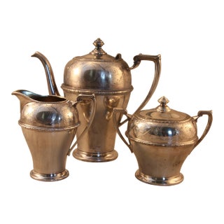 Vintage Set of Silverplated Coffee Pot With Creamer & Sugar For Sale