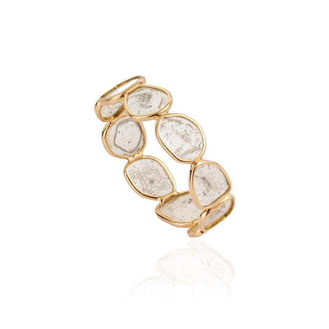Metal Handmade 1.1ct Uncut Diamond Bezel-Set Band Ring in 18k Yellow Gold Size 5.5 For Sale - Image 7 of 17