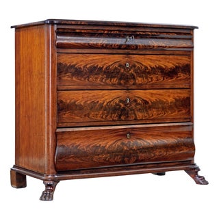 Danish Flame Mahogany Chest of Drawers, 1850 For Sale