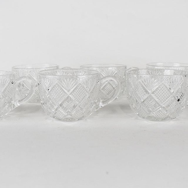 Clear Etched Glass Eggnog or Punch Glasses With Wheat Diamond Motif - Set of 6 For Sale - Image 4 of 6