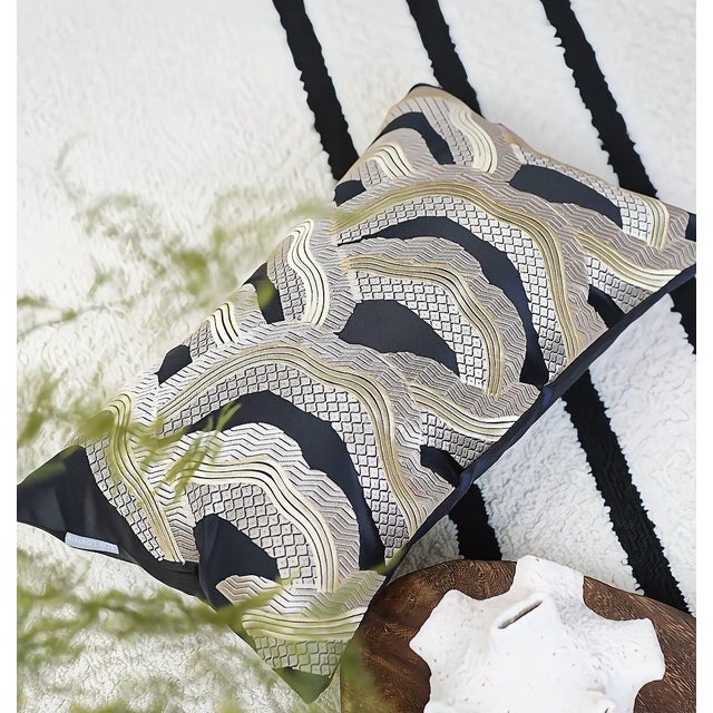 2020s Gold Embroidery Lumbar Pillow 11"*19" For Sale - Image 5 of 9