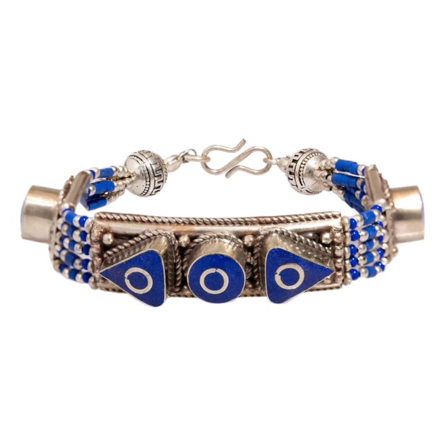 Nepal Design Lapis Lazuli & Silver Bohemian Bracelet For Sale
