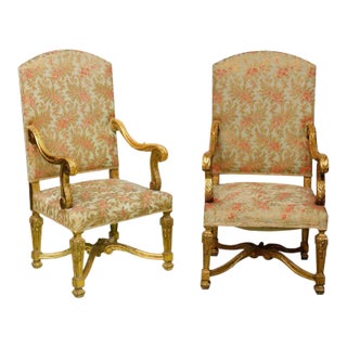 Antique Vanderbilt Palatial Bergeres French Grand Style Louis XIV Giltwood Throne Chairs 19th C. - a For Sale