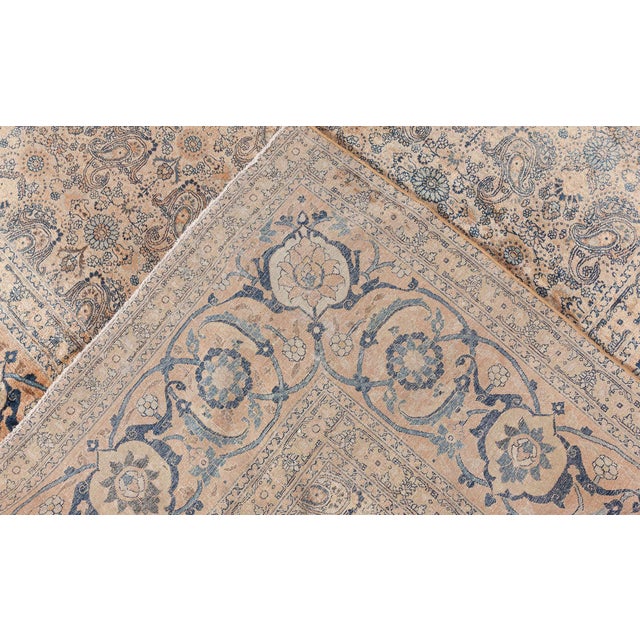 Persian Authentic 19th Century Persian Tabriz Handmade Wool Carpet For Sale - Image 3 of 9