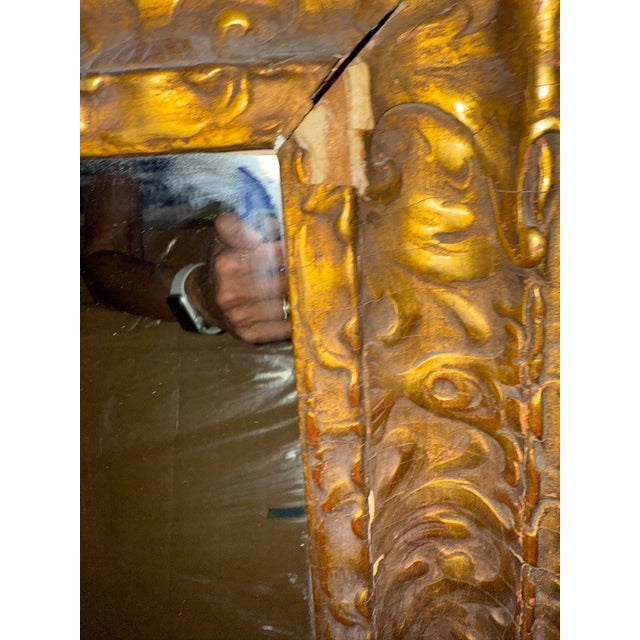 Baroque Antique Gilded Carved Wood Mirror With Ornate Frame For Sale - Image 3 of 3