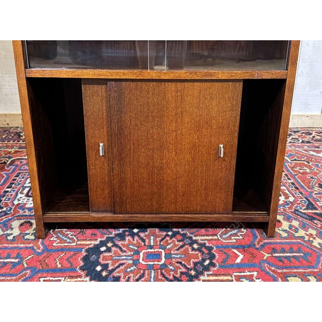 English Oak Bookcase with Sliding Doors, 1960s For Sale - Image 6 of 14