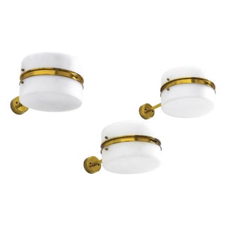 1960s Stilnovo Brass & Opaline Glass Wall Sconces - Set of Three For Sale