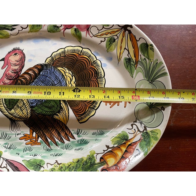 Late 20th Century Thanksgiving Turkey Platter - Italian Hand Painted Ceramic - Large Oval 14 X 18 For Sale - Image 5 of 10