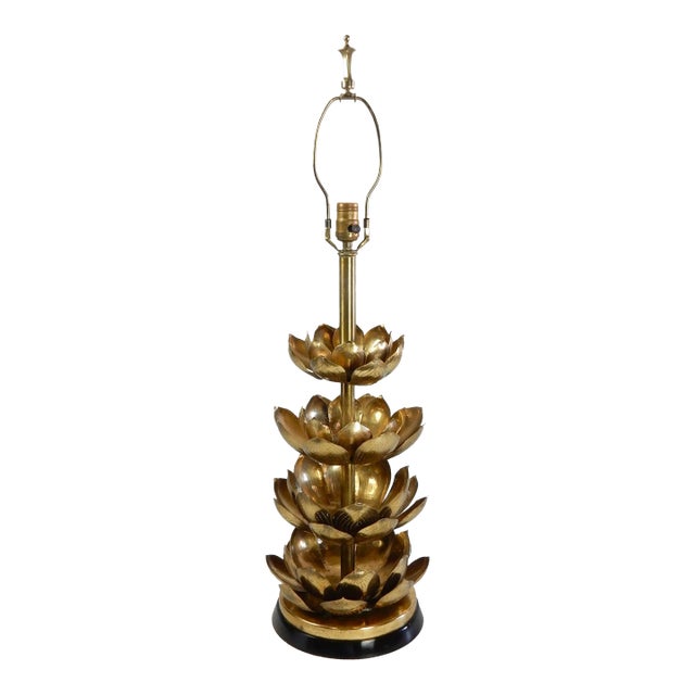 Large Hollywood Regency Brass Lotus Table Lamp by Feldman Lamp Co 1960's For Sale