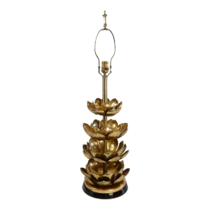 Large Hollywood Regency Brass Lotus Table Lamp by Feldman Lamp Co 1960's