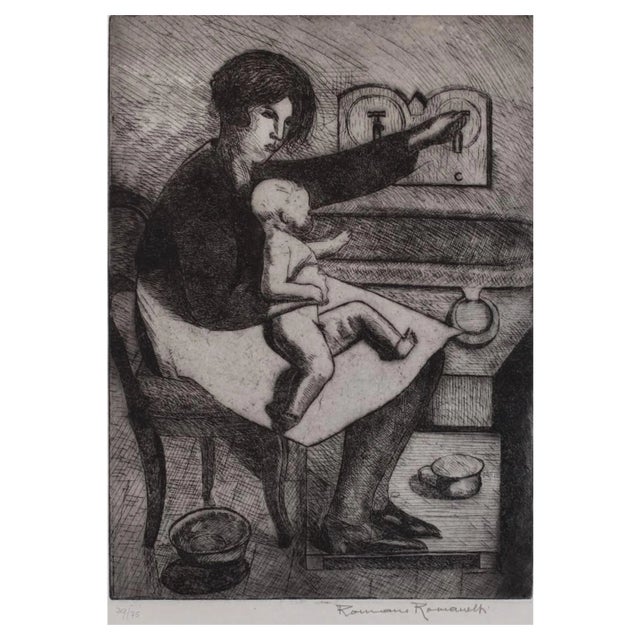 Romano Romanelli, Mother and Child, Original Etching, 1930s For Sale