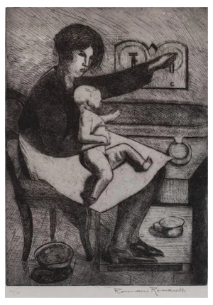 Romano Romanelli, Mother and Child, Original Etching, 1930s