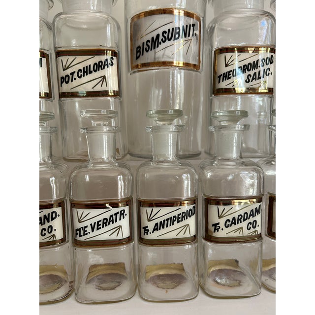 Antique Whitall Tatum Co. Reverse-Painted Gilded Label Apothecary Jars, Set of 16 For Sale - Image 4 of 8