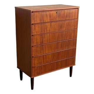 Teak 6-Drawer Tallboy Dresser Danish Mid-Century Modern 1960s For Sale