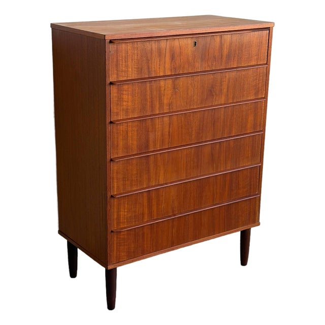Teak 6-Drawer Tallboy Dresser Danish Mid-Century Modern 1960s For Sale